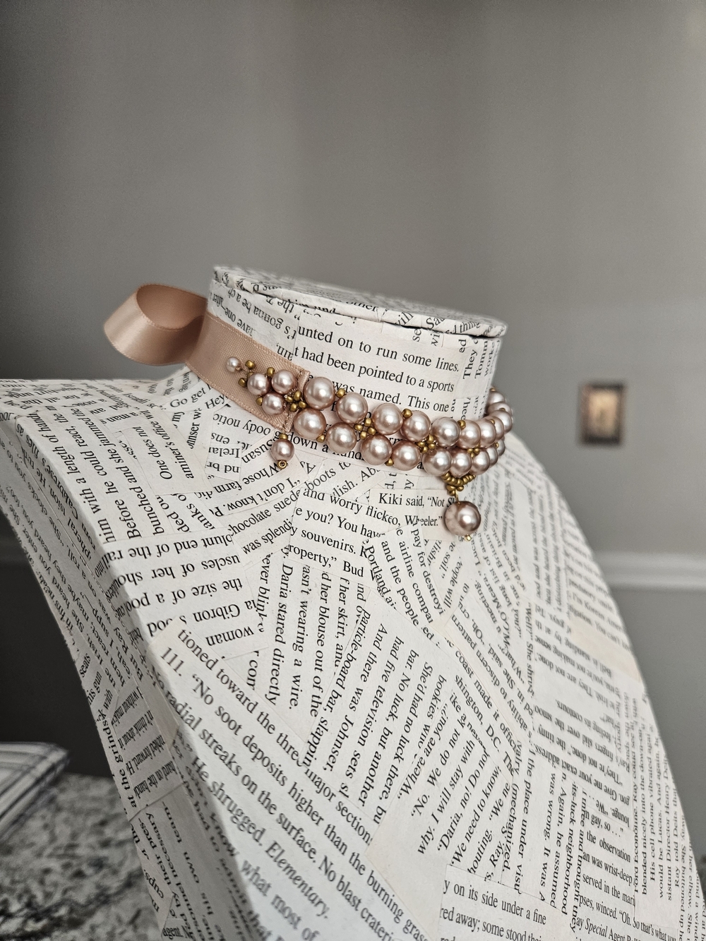 Champagne Pearl Wide Choker Necklace Gold Flower Connectors Bridal NEW